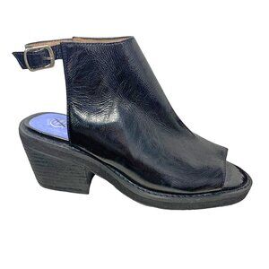 Jeffrey Campbell Jere Peep‎ Toe Black Leather Slingback Block Heel Sandals